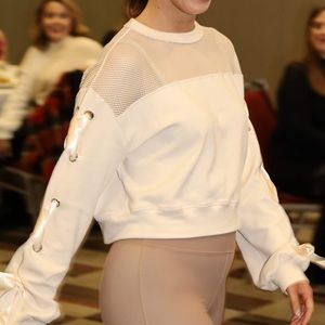 Rebel Athletic Cream Colored Crop Sweat Shirt